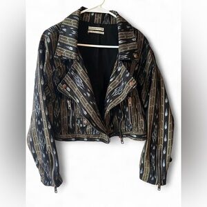 Urban Outfitters Black and Gold Aztec Pattern Cropped Bomber Jacket XL